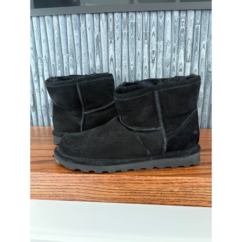 Bearpaw Elle Short Black Suede Sheepskin Fur Winter Boots Womens Size 10